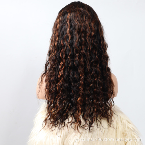Wholesale Natrual Black Blonde Highlights Wig Mix Color Water Wave Curly Pre Plucked Hairline Lace Frontal Virgin Human Hair Wig